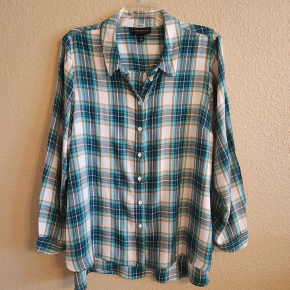 Lane Bryant Womens Teal Plaid Long Sleeve Shirt 18/20 - Picture 1 of 7